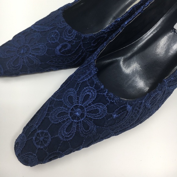 Platinum shoe Navy Lace Fabric 2.5 Inches Heel - Picture 10 of 11